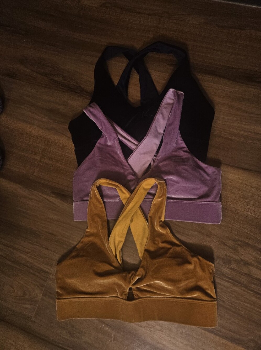 Women’s Velvet Crisscross Bralette - Purple, Mustard, Black Lot Of 3 Large